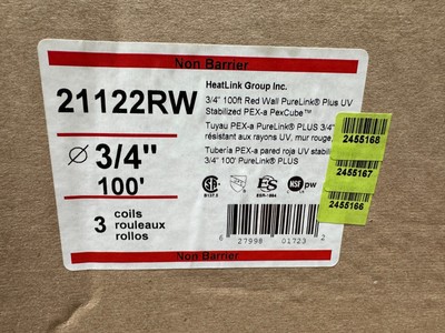 Heatlink 21122RW - 3/4'' Red PureLink PEX pipe Plus UV Stabalize PEX-A - 300 Feet