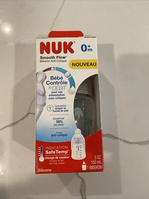 NUK Smooth Flow Anti-Colic Bottle, 5oz. Safe Temp Indicator. 0+mo Silicone