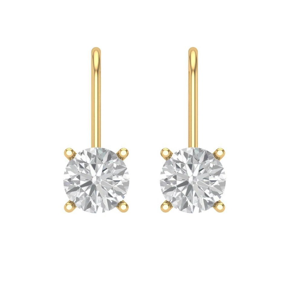 1 ct Round Cut Solitaire Stud anniversary Earrings 14k Yellow solid Gold - Image 3 of 4