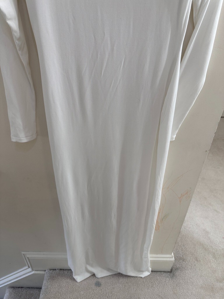 white skims dress long sleeve Skims Women's Soft Lounge Ribbed Long Sleeve Dress Marble White Size XL NWT