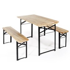 VERDELOOK Set birreria, 2 panche e tavolo in legno naturale, 80x200 cm