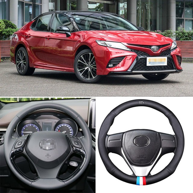 For Toyota Camry Car Steering Wheel Cover Matt Carbon Fiber Black