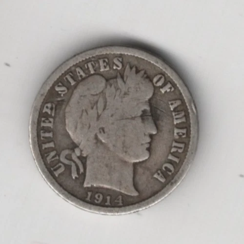 1914 D BARBER DIME 90% SILVER DENVER MINT 10¢ UNITED STATES AMERICA USA SILVER