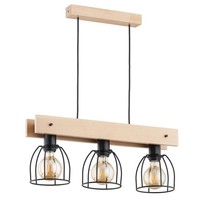 HäNgelampe 3-Flammig Holz Natur Esstisch E27 L:54 Cm Pendelleuchte Wohnzimmer