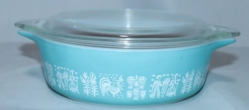Pyrex Amish Butterprint Casserole 1 PT Turquoise 471  w/ lid Vintage