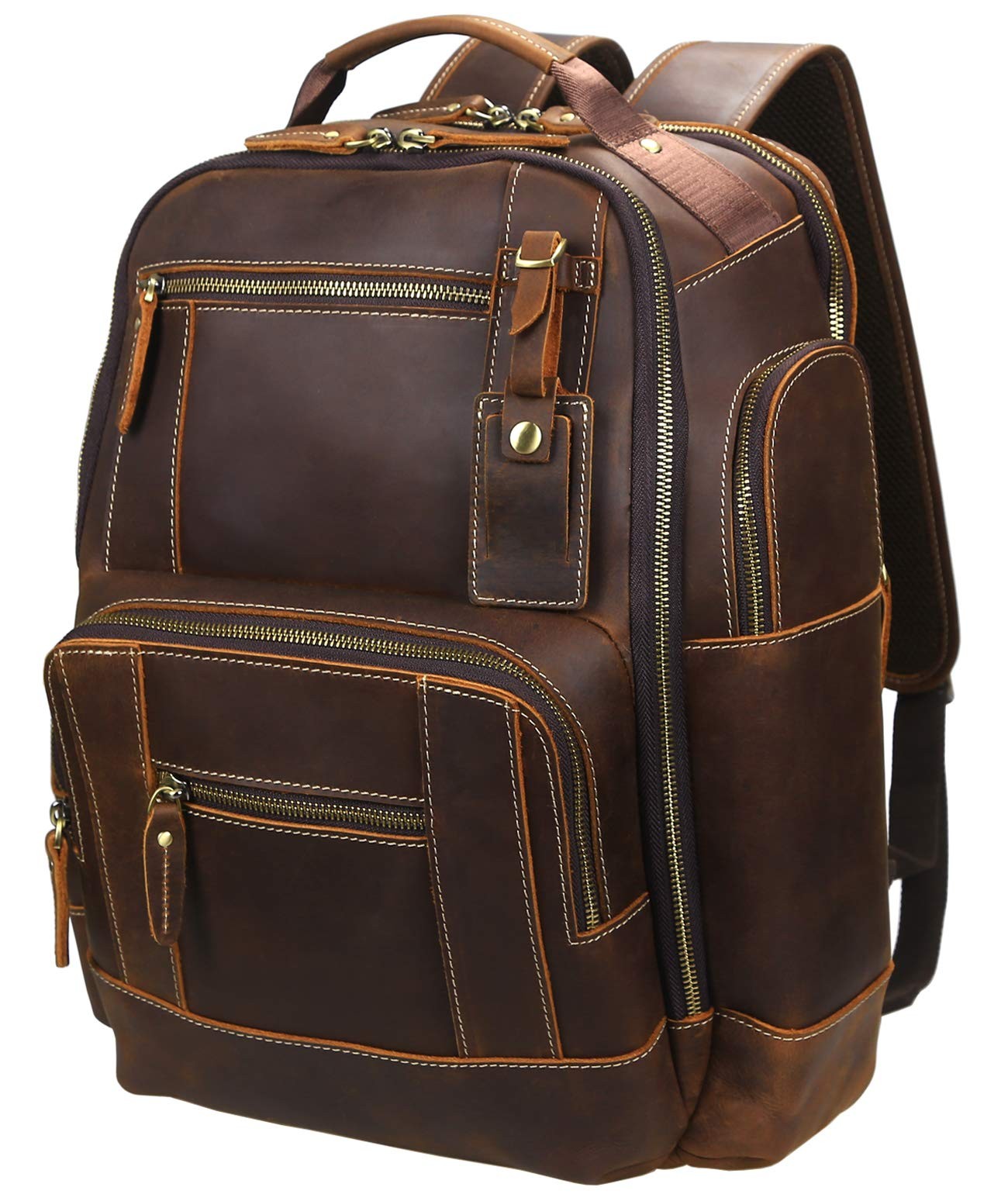 Men's Vintage Full Grain Leather 15.6 Inch Laptop Backpack Camping Travel 24L...