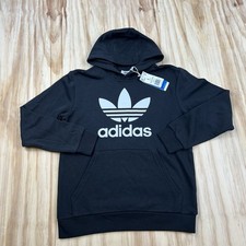 adidas NEW Kids Trefoil Hoodie Black Large Pullover Sweatshirt Graphic Logo