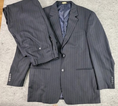 Giorgio Cosani Men's 2-Piece Suit 42R Navy Blue Pinstripe Wool Cashmere 36x32