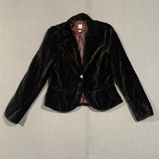 Old Navy Velvet Blazer Women Medium Black Cropped Rhinestone Button Goth Party