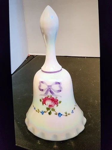 Vintage Westmoreland Milk Glass Pink Rose Bell