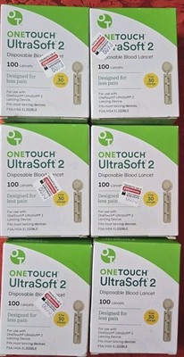 OneTouch Ultra Soft 2 100 Sterile Lancets 6 Pack Exp 12/31/28-8/31/29 New Sealed