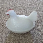 VINTAGE White MILK Glass Chicken Covered Dish Box Collectible