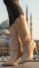 Women Western Boot Bracelet Gold Metal Chain Links Basic Anklet Shoe Charm PAIR