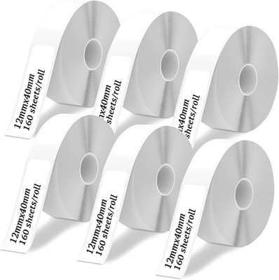 Thermo-Etikettenband, 6 Rollen Etiketten Papier für Etikettendrucker, 12x40mm Et