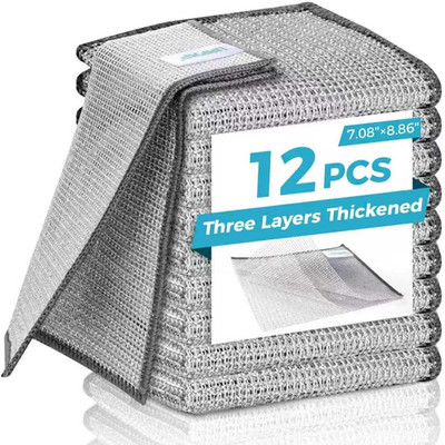 12 Pcs 3-Layer Metal Dish Cloths for Kitchen Cleaning, 7.08X8.86 Inches
