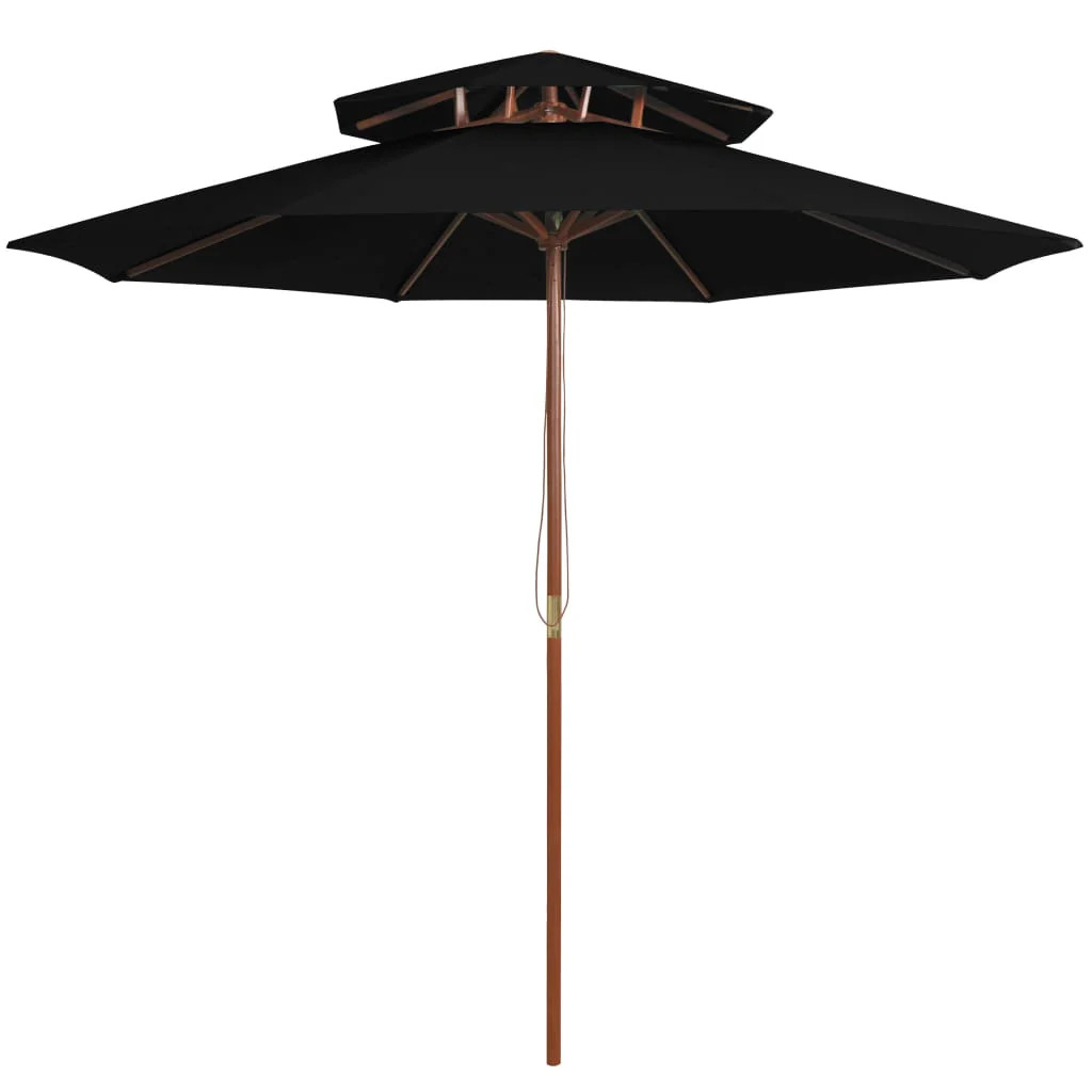 Parasol double 270 cm noir avec mat en bois Helloshop26 pour grand jardin