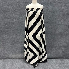 Tory Burch Dress Womens XL Black Beige Striped Off Shoulder Maxi Trapeze Cotton