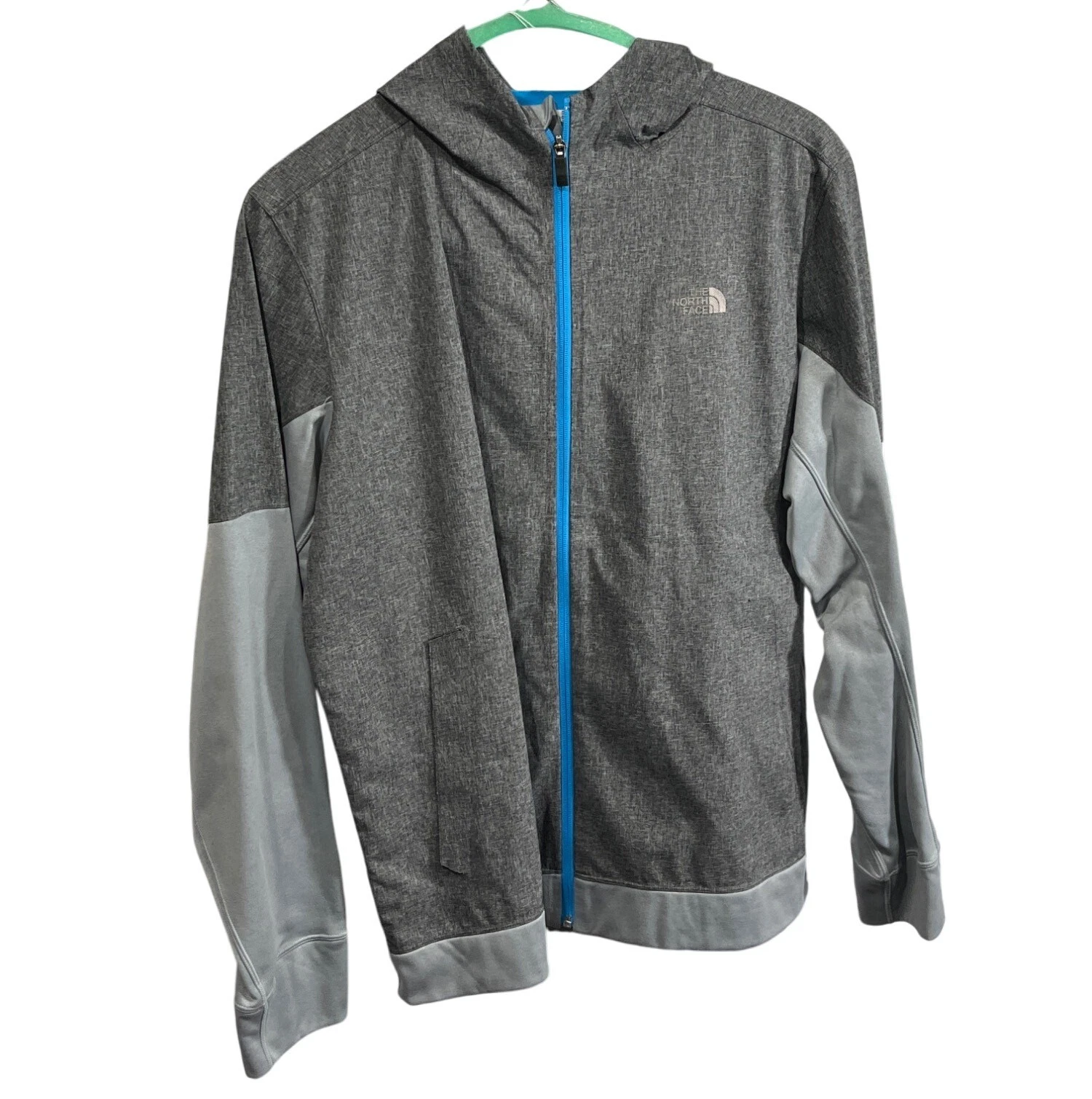 The North Face Mens XL Gray & Blue Hooded Jacket 100% Polyester Full-Zip 92e