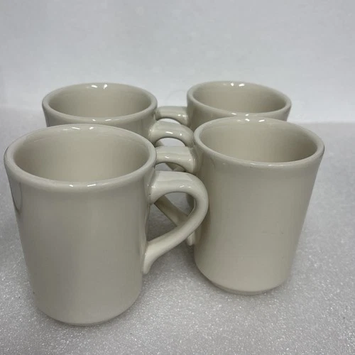 Vintage 4 Homer Laughlin Restaurant Ware 8 Oz White Coffee Mugs Cups Made In USA
