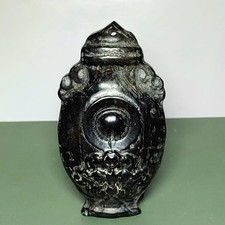 3.4 Inch Old Chinese Hongshan Culture Black Magnet Jade Dragon Vase Form Pendant