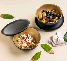 Tupperware Allegra Dessertschale gold schwarz Servierschälchen mit Deckel 2 Stck