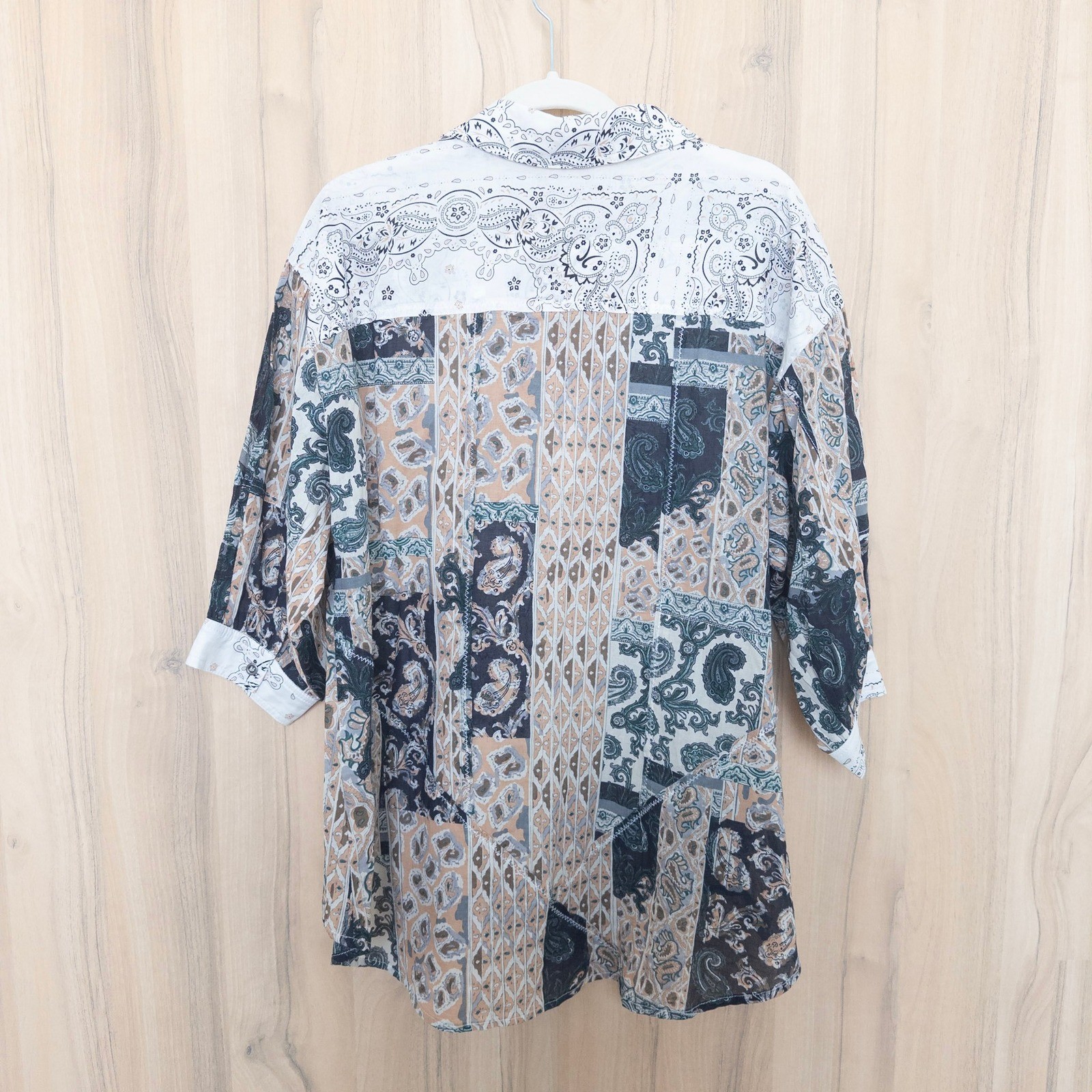 Fate Womens Patchwork Button Down Shirt Size M Wh… - image 7