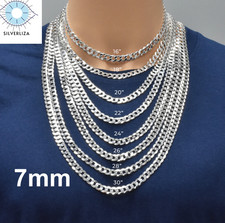 REAL Solid 925 Silver 7mm Flat Miami Curb Cuban Link Chain Necklace Italy