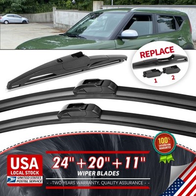 3 Pcs 24''+20''+11'' Windshield Wiper Blade Set For Kia Sorento 2015 2014 2013 2012