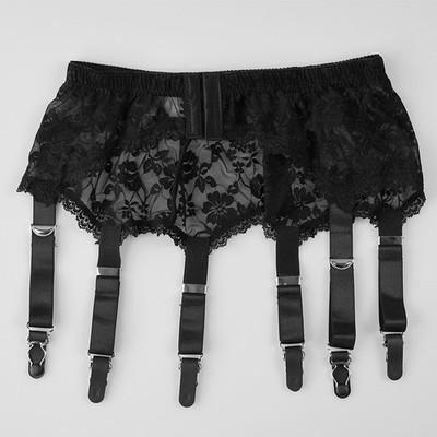 4 Strap Suspender Belt High Waist Lace Front Power Mesh Metal Clasps Multi-color