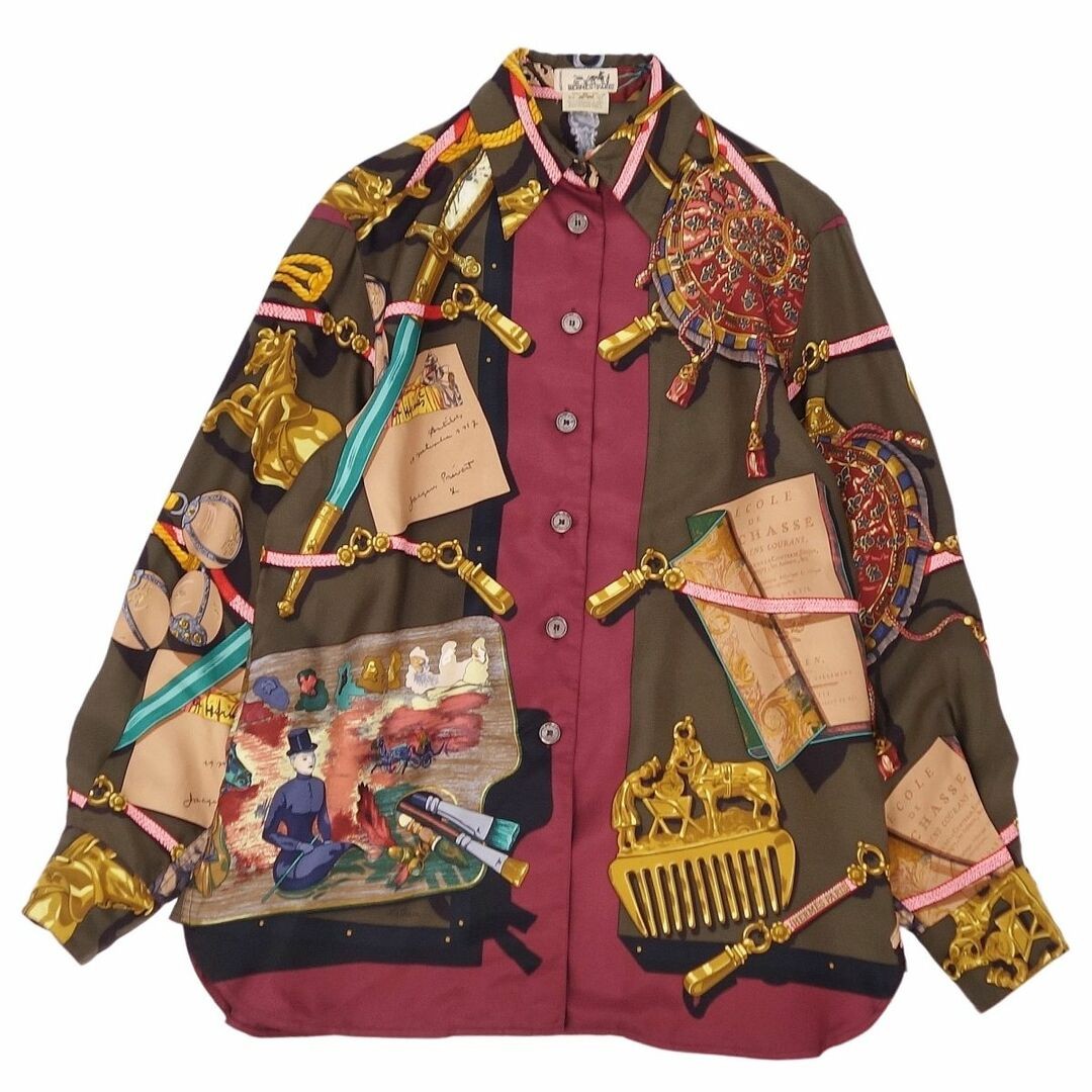 【HERMES】1990s All Pattern Silk L/S Shirt HERMES 1990s All-Over Pattern Silk Long Sleeve Shirt