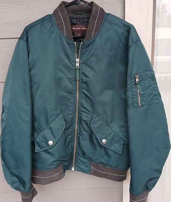 Michael Kors Men's size L Green/Gray Bomber Jacket Full Zip Zipped Pockets
