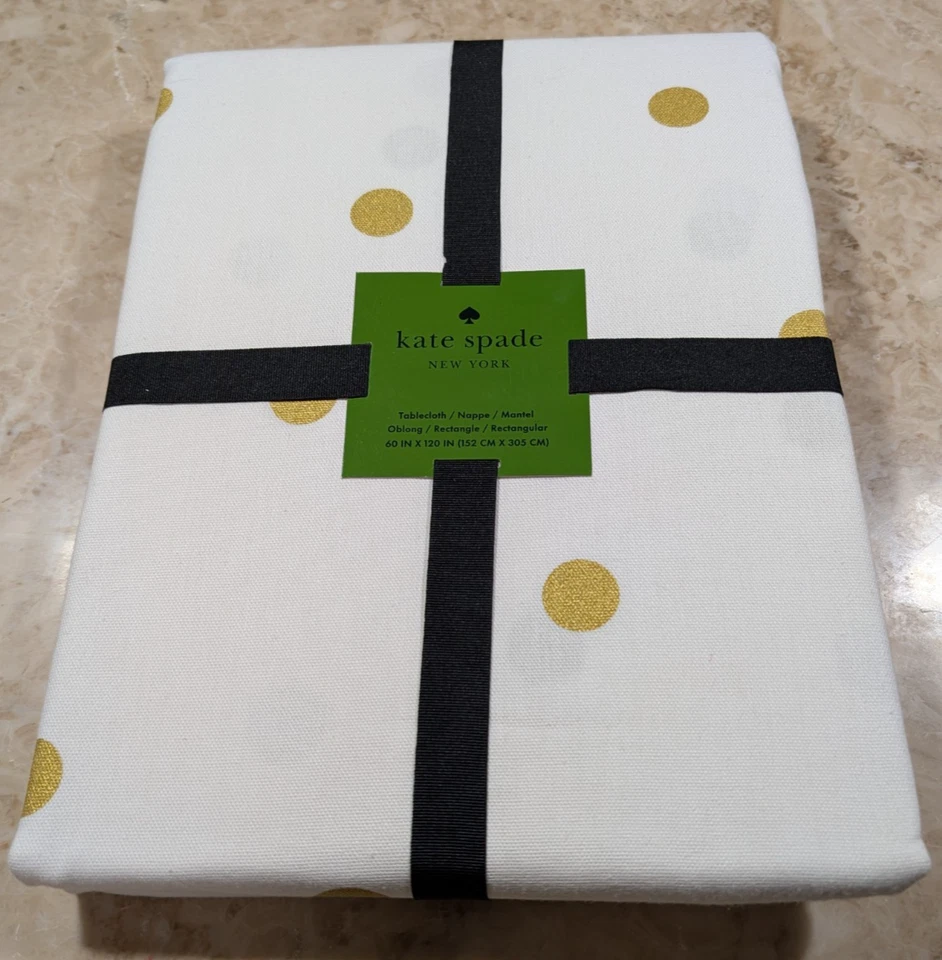New! Kate Spade Tablecloth - Elegant Holiday Gold Dots on Ivory 60" X 120" - Image 2 of 3