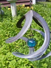 Copper Tone Spiral Wind Spinner with Blue Gla...