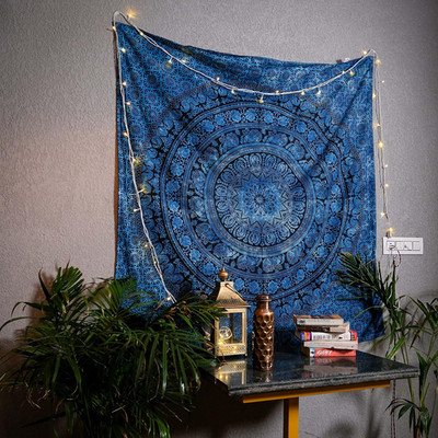 Indian Cotton Mandala Wall Hanging Tapestry for Aesthetic Boho Hippie Living Roo