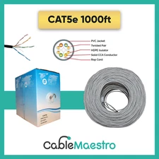 CAT5e 1000FT Ethernet UTP Cable Network 24AWG RJ45 Solid CCA Easy Pull Box