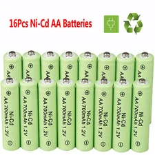 16 Pack AA Ni-CD 700mAh 1.2V Rechargeable Batteries for Garden Solar Lights Lamp