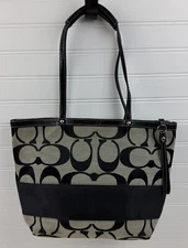 Coach Signature F13548 Black Tote Shoulder Handbag Purse 