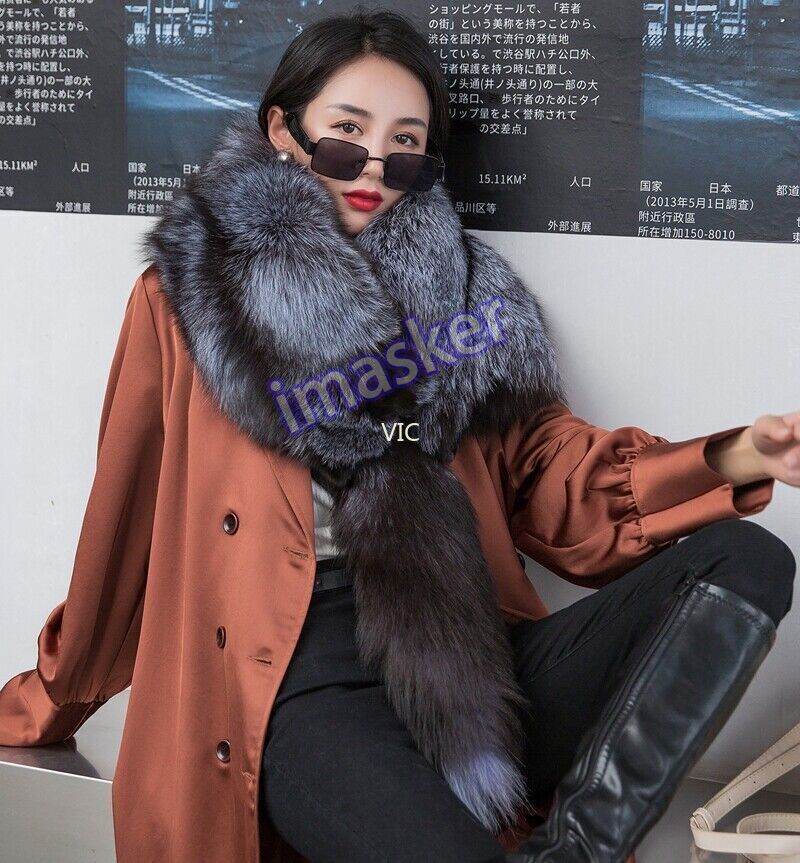 つきひ Women's Real Whole Pelt Fox Fur Shawl Scarf Cape Fur Collar Neck