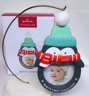 Hallmark Photo Picture Holder Ornament Baby's 1st First Christmas 2023 Penguin