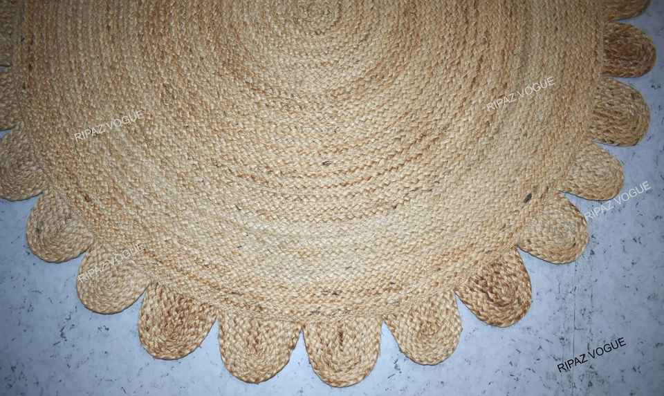 Jute Teppich Rund Beige Jakobsmuschel Handarbeit Juteteppich Wohnzimmerteppich - Bild 4 von 4