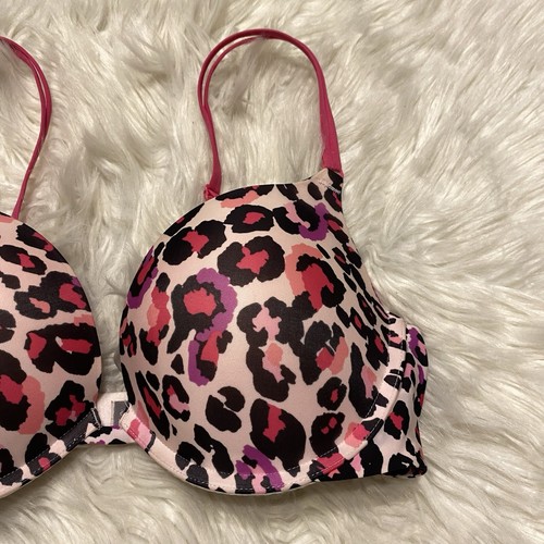 Victorias Secret 34D Bra Pink Animal Print Push Up Underwire Back Closure - Picture 2 of 7
