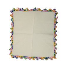 Vintage Handkerchief Multicolor Crochet Border Dresser Scarf 11" Square Hanky
