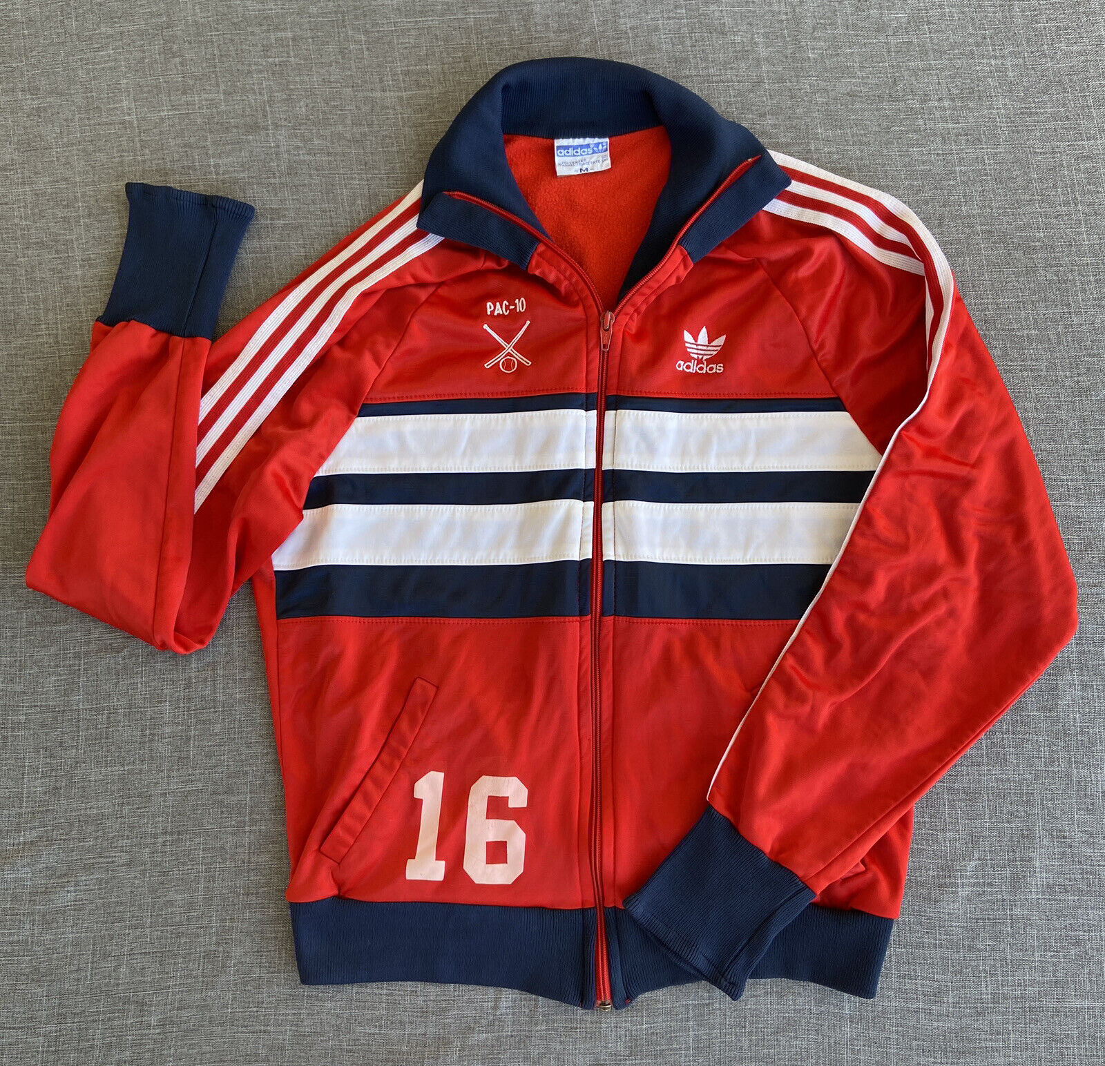 Vintage 70s 80s Adidas Jacket Warm Up Zip Red Size Small USA Made Pac 10 #16