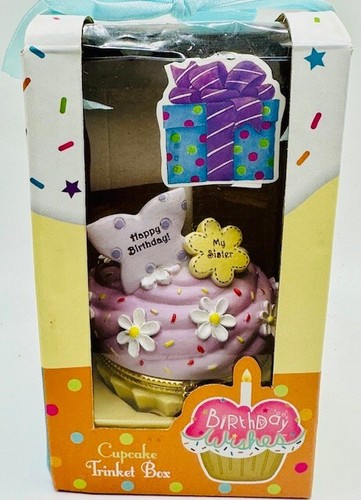 GIFTCRAFT Happy Birthday Wishes My Sister Light Up Cupcake Trinket Box 14072