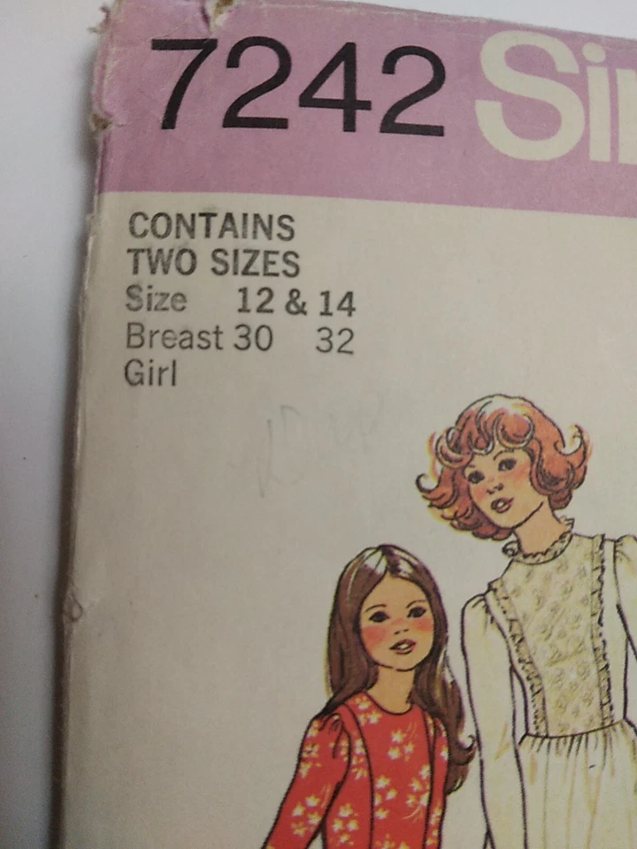 Dress Apron Cottagecore Prairie Girls 12 14 1Simplicity 7242 Sewing Pattern VTG - Image 2 of 4