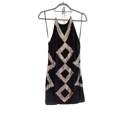 backless shift dress Sheri Bodell Black Silk Sequin Halter Mini Size M SIZE:US 2 3% Spandex Rachel Lindsay Has No Birthday-Dresses