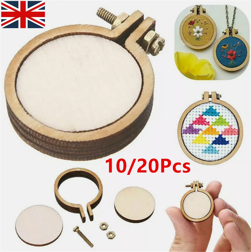 10/20X Mini Embroidery Hoop 1.2" x 1" Tiny Round Cross Stitch Hoops Wood Ring UK - Image 3 of 4