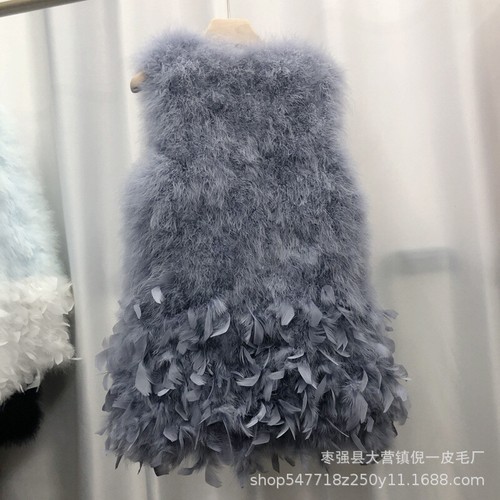 Women Vest Oversized Fur Camisole Furry Turkey Feather Ostrich Long V-neck Vest - Picture 17 of 30