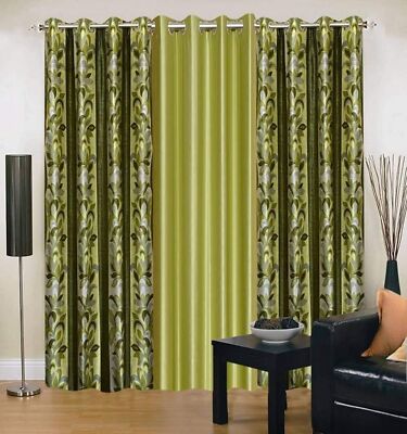 3 Piece Green Solid Polyester Eyelet Ringtop Door Window Curtains Set 5 7 9 Feet