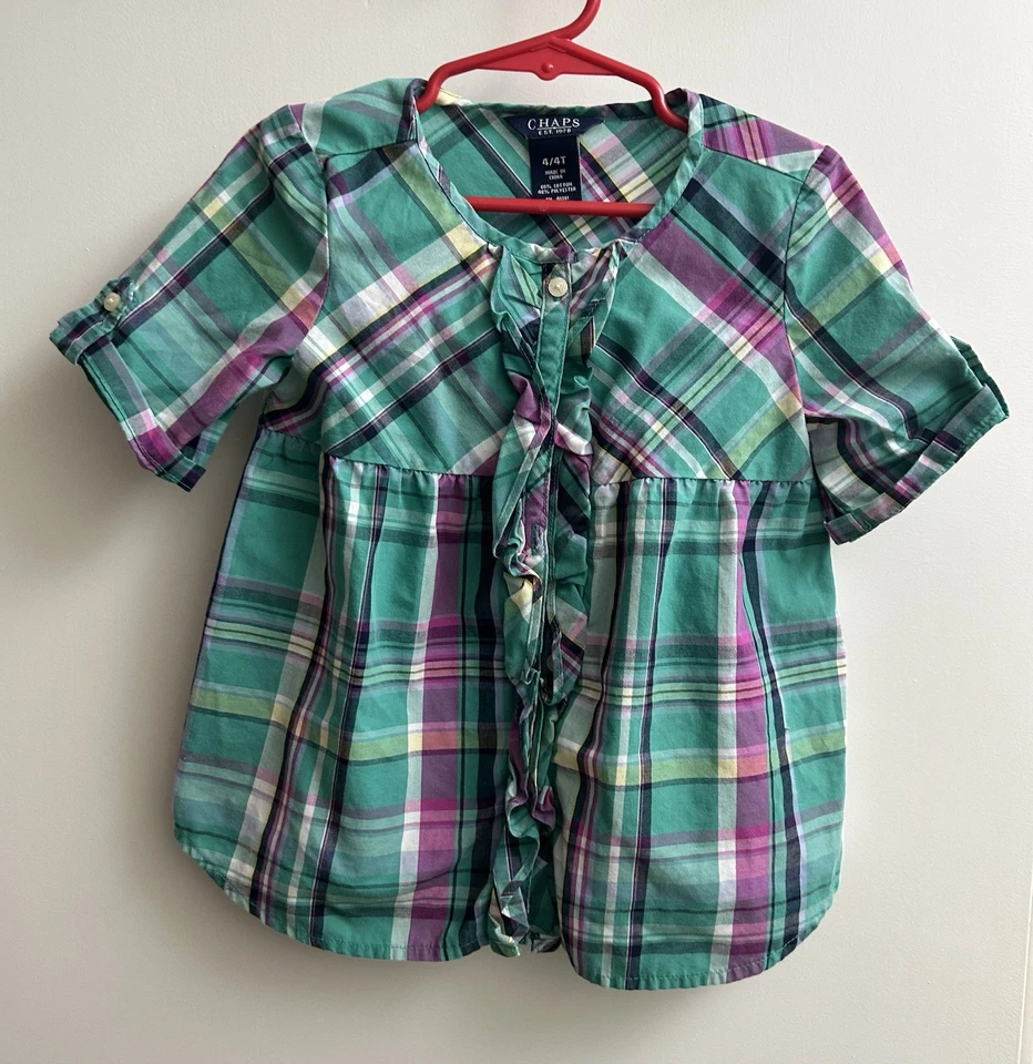 Chaps 4T Top Botones a Cuadros Delanteros Q16 Foto 2 de 4